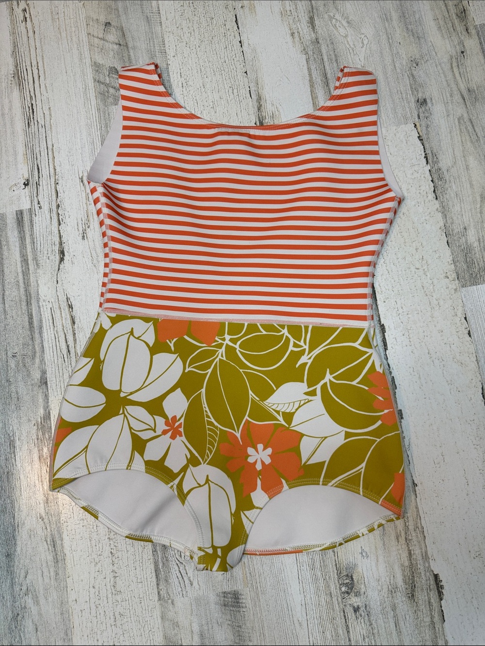Seea Lido One Piece Jani Print Orange White Stripe Floral Bottom Swimsuit L - Picture 13 of 15
